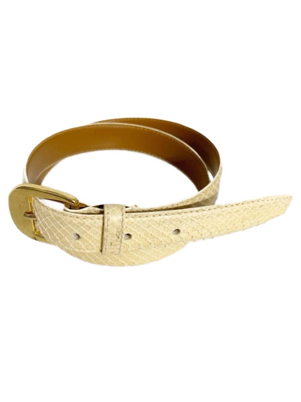 Vintage Jana Genuine Snake Skin Belt Square Gold Buckle Creamy Whitish/Yellow